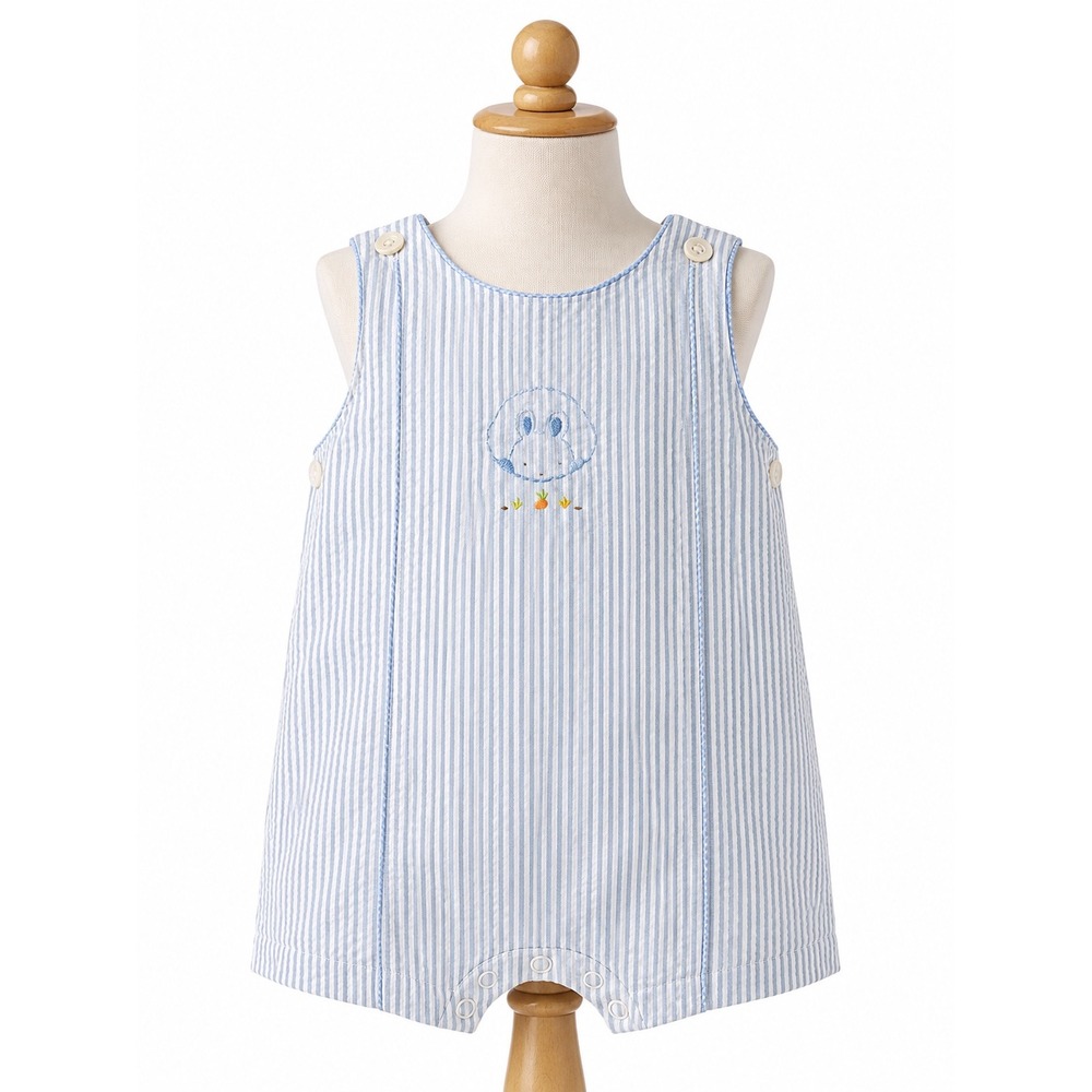 Bunnies By The Bay Baby Boy Blue Seersucker Bunny Romper Jon Jon 3-6 Months